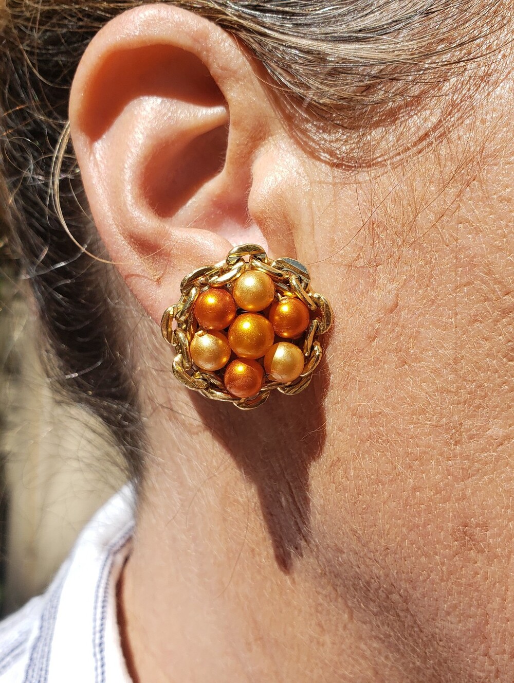 3 VINTAGE PEARL FASHION CLIP-ON EARRINGS JAPAN AND HONG KONG PINK PEARL AND GOLD